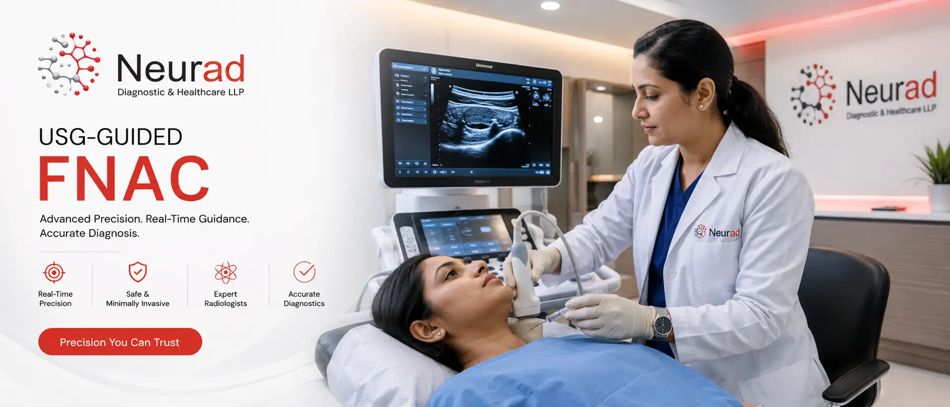 USG-guided FNAC procedure in Neurad Diagnostic & Healthcare LLP
